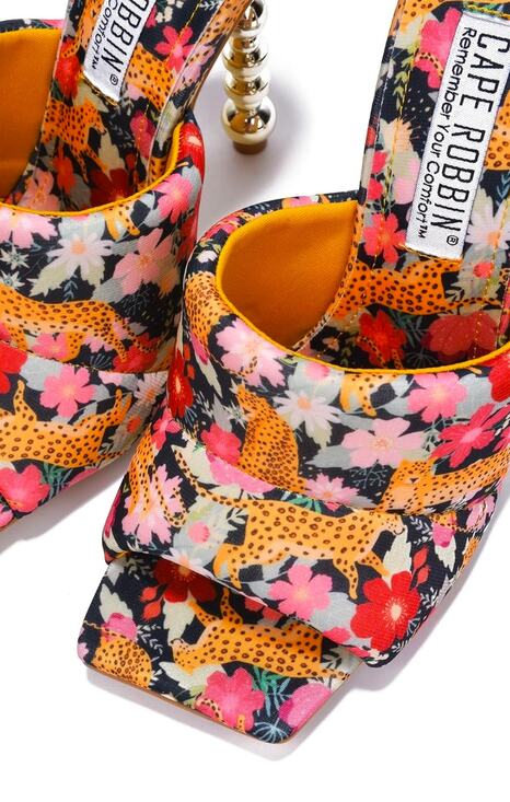 Cape Robbin Shoes - Cape Robbin Shangrila Square Toe Odd Shaped High Heels, Floral, Size 9